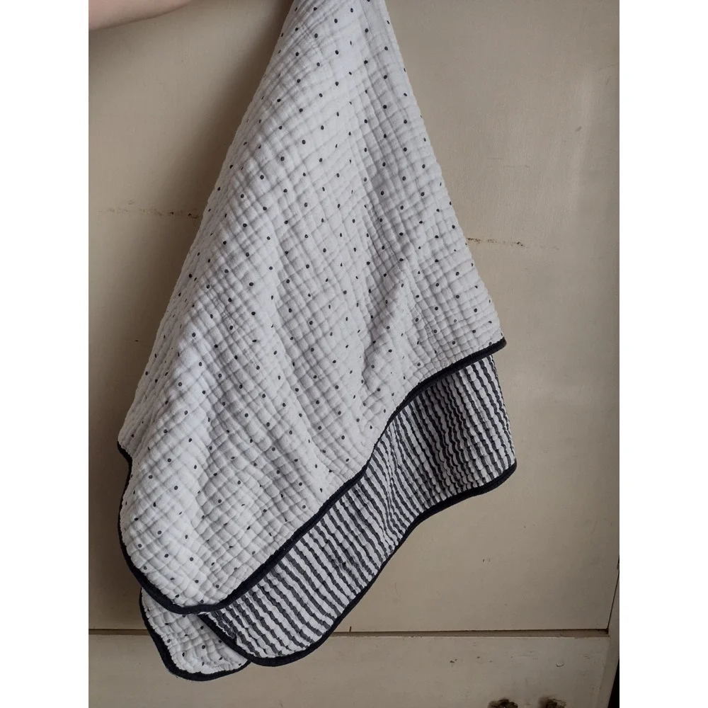 Clementine Kids Muslin Cotton Quilt Baby Polka Dot Stripe White Navy 40x40